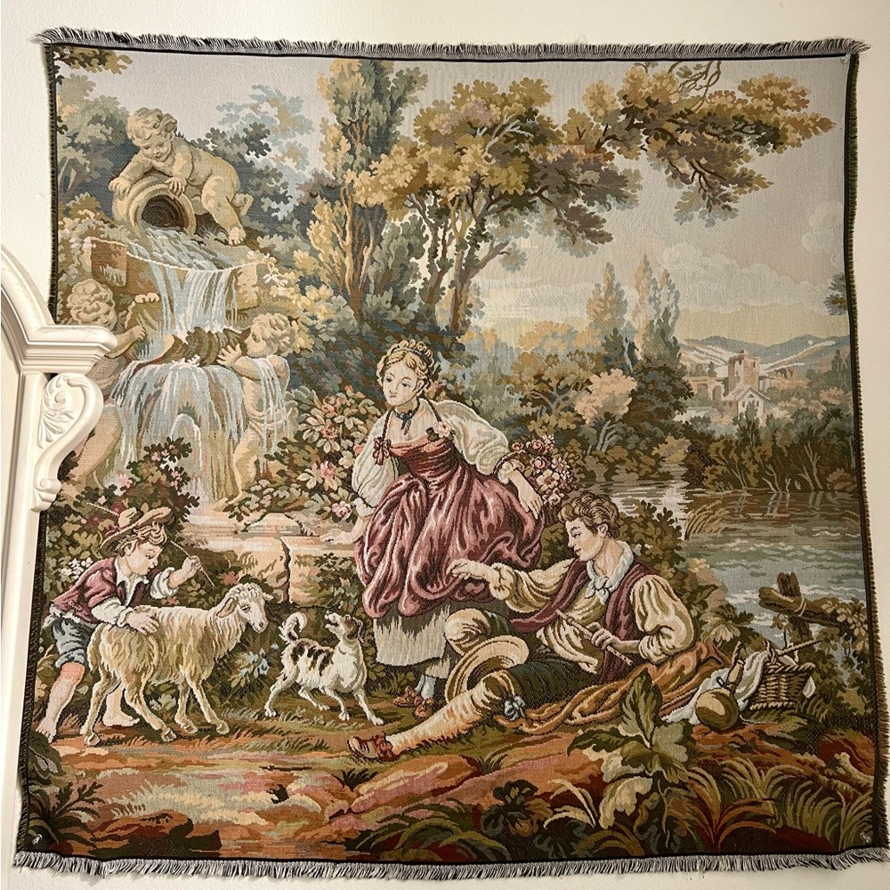 **SOLD**RARE Vintage Italian Jacquard Tapestry Pastorale Scene